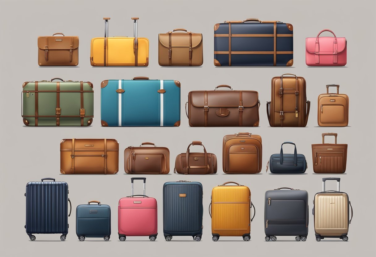 A display of popular suitcase brands and models, showcasing different sizes, colors, and designs