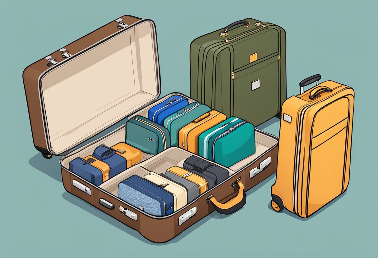 Various types of luggage GPS trackers placed inside suitcases