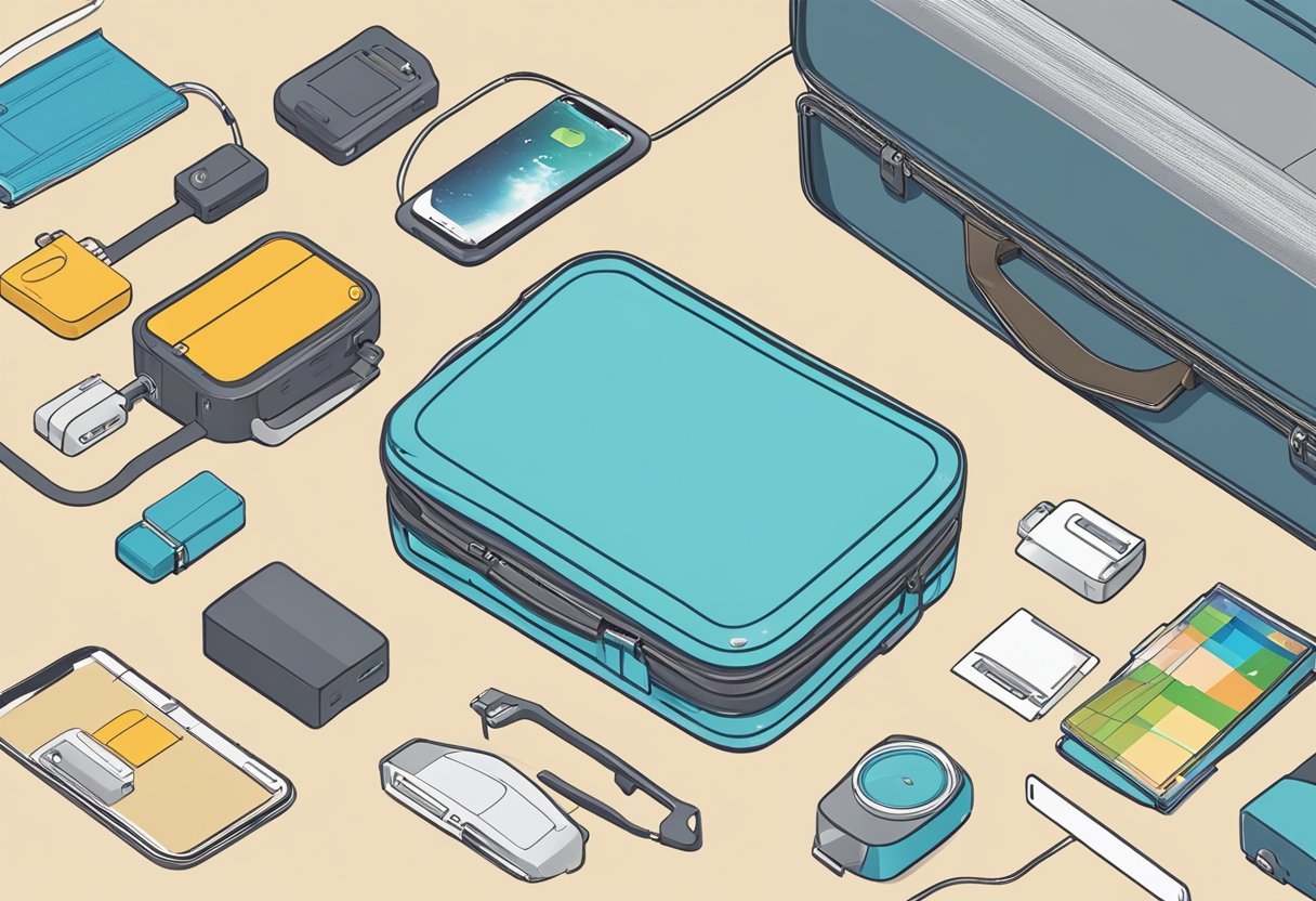 Step-by-step guide for installing a GPS tracker in a suitcase, showing configuration and settings