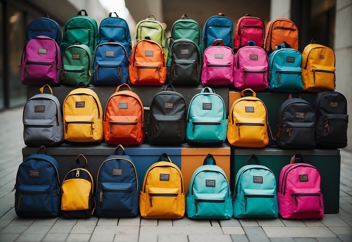 A colorful display of trendy school backpacks for parents and children