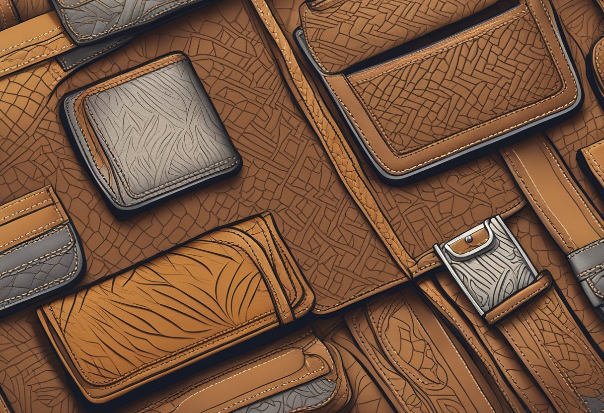 A leather wallet being crafted with unique stitching and patterns, showcasing individual style and creativity