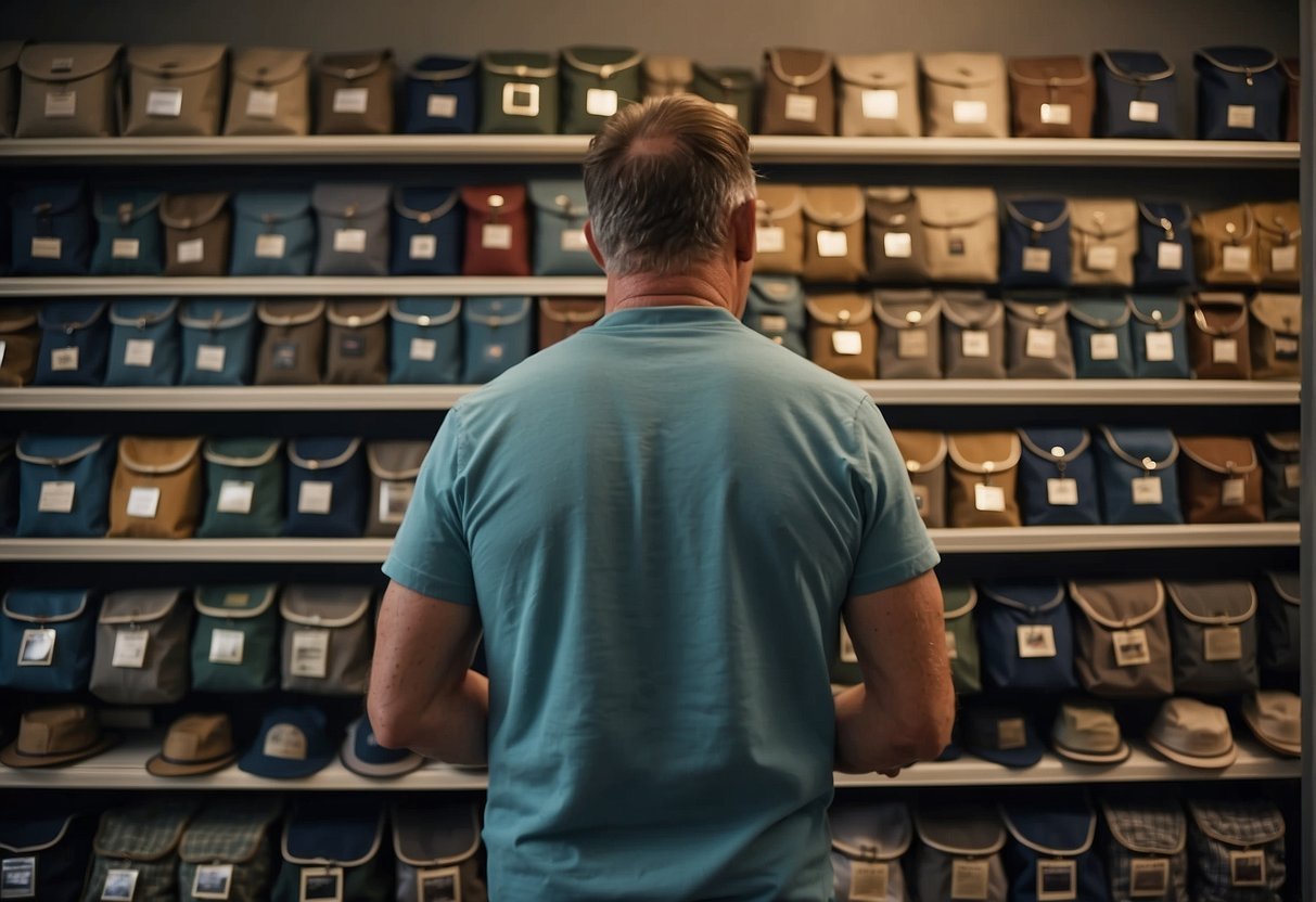 A man browsing through outdoor chest pockets for sale