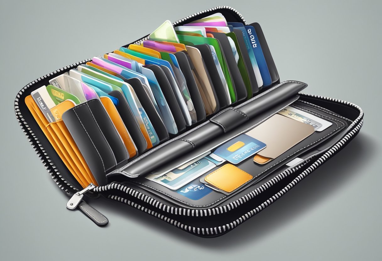 A wallet with multiple compartments and a sleek design is being carefully chosen for everyday use. The functionality and organization of the wallet are emphasized in the scene