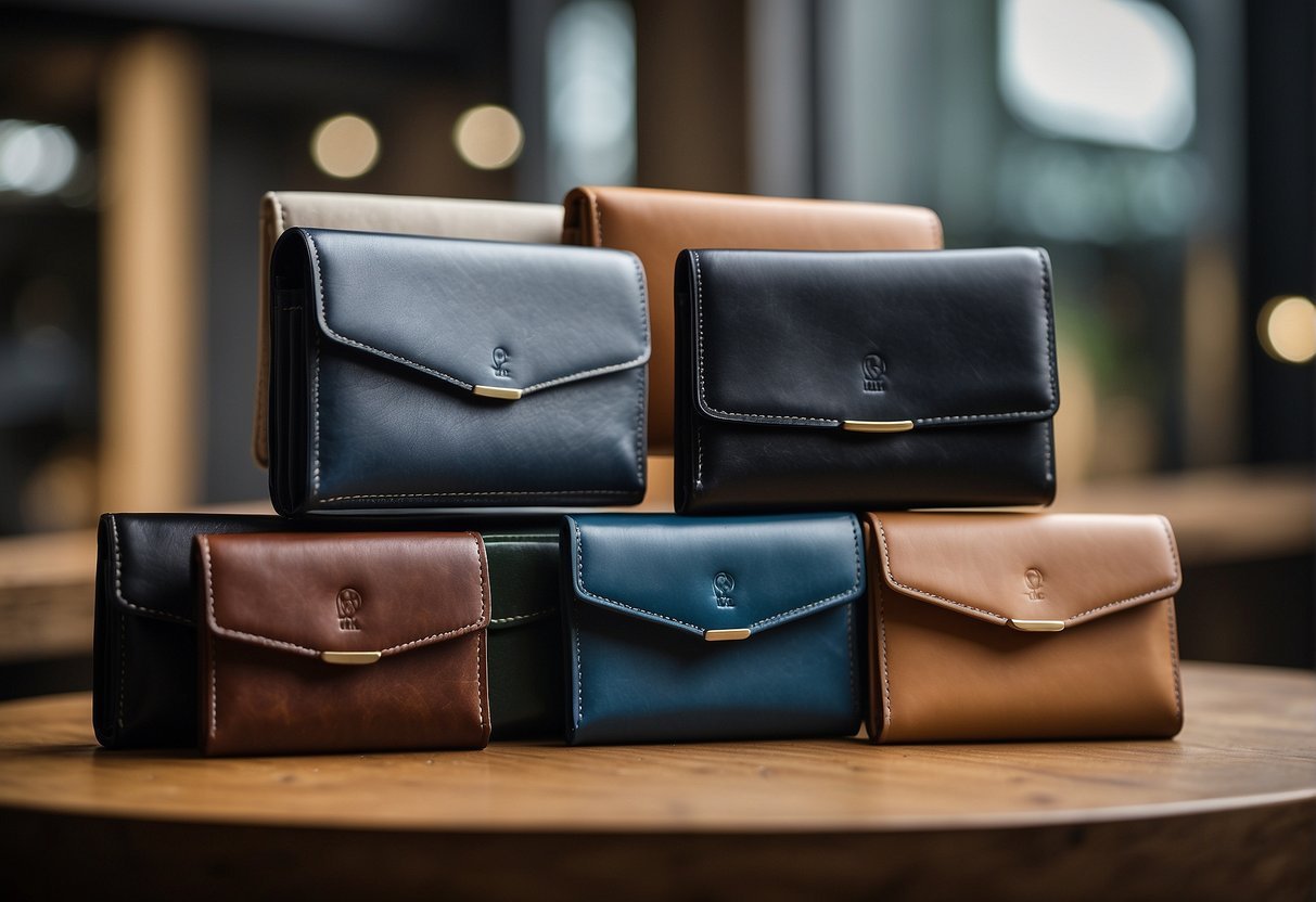 A display of eco-friendly and stylish wallets made from sustainable materials by various brands and manufacturers