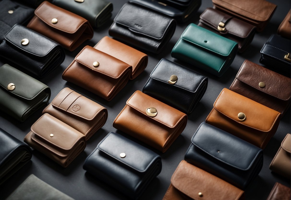 A group of specific wallets made from sustainable materials, environmentally friendly and stylish