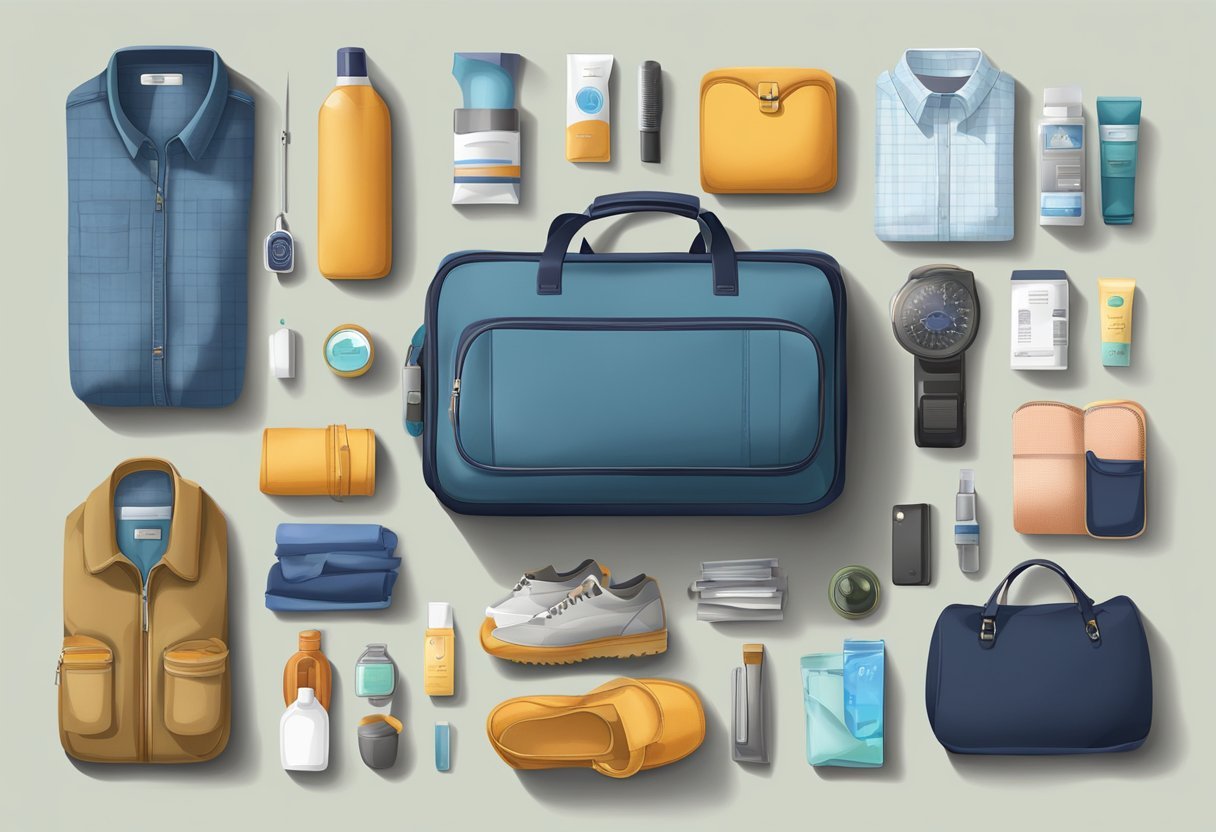 Personal items and comfort items arranged creatively in a carry-on bag