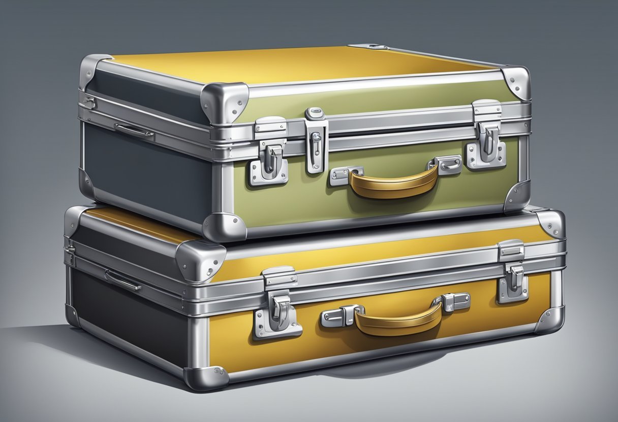 A stack of aluminum suitcases, showcasing their durability and lightweight features