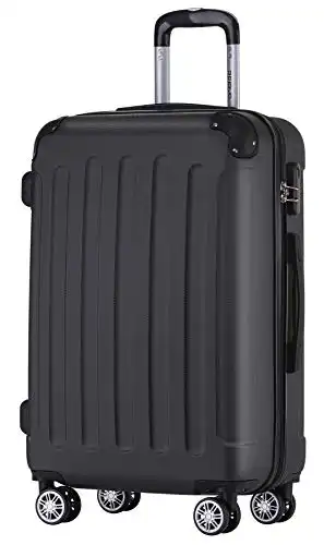 BEIBYE Hartschalen-Koffer Trolley Rollkoffer Reisekoffer Handgepäck 4 Rollen (M-L-XL-Set) (Schwarz, XL)