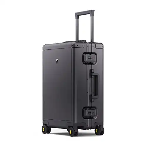 LEVEL8 Koffer, Aluminium Handgepäck Koffer Trolley Reisekoffer Cabin Trolley Hartschalen Mit Doppelte TSA Schloss Koffer Aluminium Reißverschlussloses Gepäck(55cm,35L,Grau)