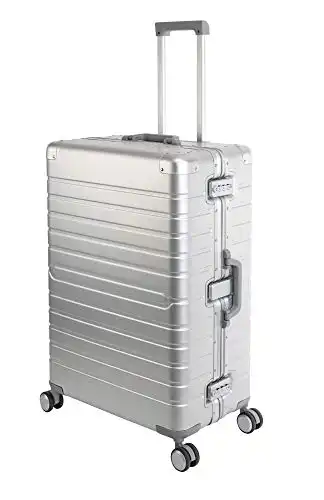 Travelhouse Oslo Alu Reisekoffer Silber L-75cm Hartschalenkoffer Reisetrolley Suitecase Trolley 2X TSA Zahlenschloss 4 Doppelräder 360 Rollen Markenqualität Vol. 102L