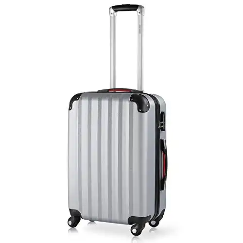 Monzana Koffer Baseline Handgepäck ABS Hard Case Gehäuse gummierte Rollen Teleskopgriff Zahlenschloss Reisekoffer Hartschalenkoffer Trolley Silber L