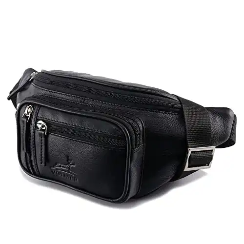 Fa.Volmer Bauchtasche | Gürteltasche | Hüfttasche in Echt-Leder für Damen und Herren | schwarz | Verstellbarer Gurt bis 130 cm | Modell: Palma