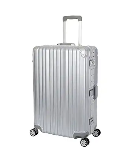 Travelhouse London Koffer Silber L-75cm Alu-Rahmen Polykarbonat Hartschale Trolley Reisekoffer Reisegepäck 2X TSA Zahlenschloss 4X Doppelräder 360 Rollen Vol. 108L