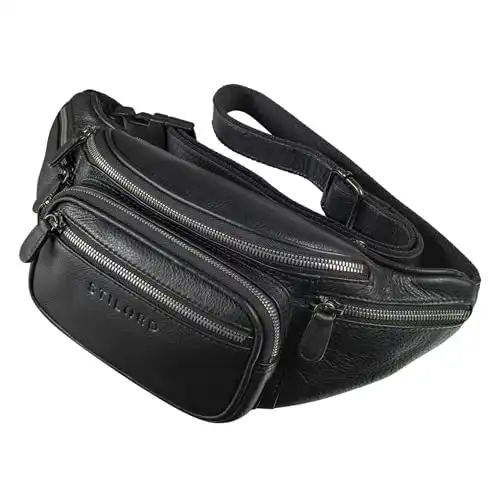 STILORD große Leder-Bauchtasche schwarz Vintage Gürteltasche für Herren, Damen & Kinder Retro Hüfttasche für Jogging, Festival, Urlaub Caspar