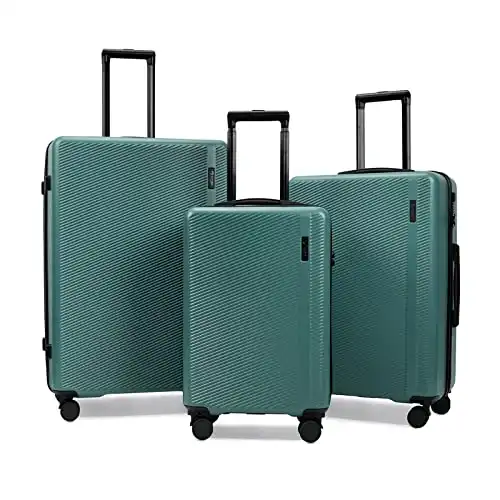 GinzaTravel Hartschalen Koffer Trolley Set3 ABS Material Reisekoffer 4 Rollen Leicht Handgepäck Koffers mit TSA Schloss für Reisen (M-L-XL-Set) (Grün Set)