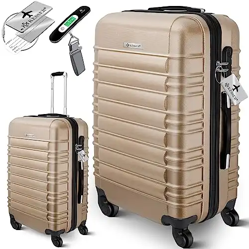 KESSER Reisekoffer Mittlerer Hartschalen-Koffer Inkl. Kofferwaage + Gepäckanhänger Trolley Gepäck Rollkoffer Zahlenschloss 4 Rollen ABS-Hartschale Teleskopgriff (66x45x28cm / 84 Liter Champagne)