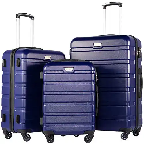 COOLIFE Hartschalen-Koffer Trolley Rollkoffer mit TSA-Schloss und 4 Rollen (Dunkelblau)