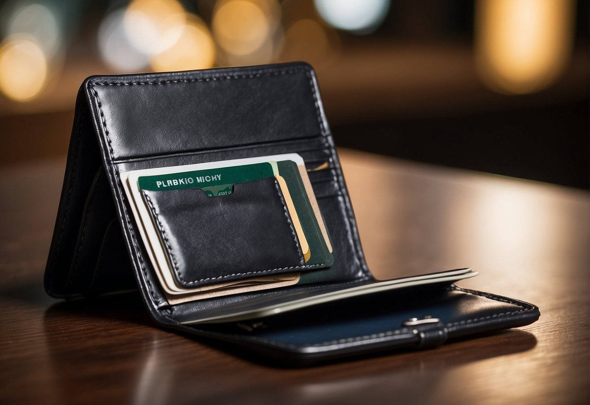 A sleek, modern wallet with multiple compartments and slots for cards and cash. Clean lines and a minimalist design, perfect for the organized man