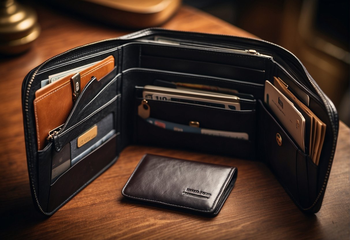 A large men's wallet with multiple compartments and storage space, neatly organized and divided for maximum efficiency