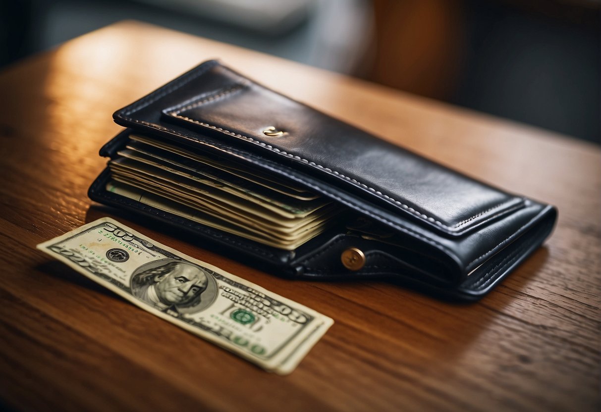 A durable wallet being used daily, filled with cards and cash, showing its practicality and longevity