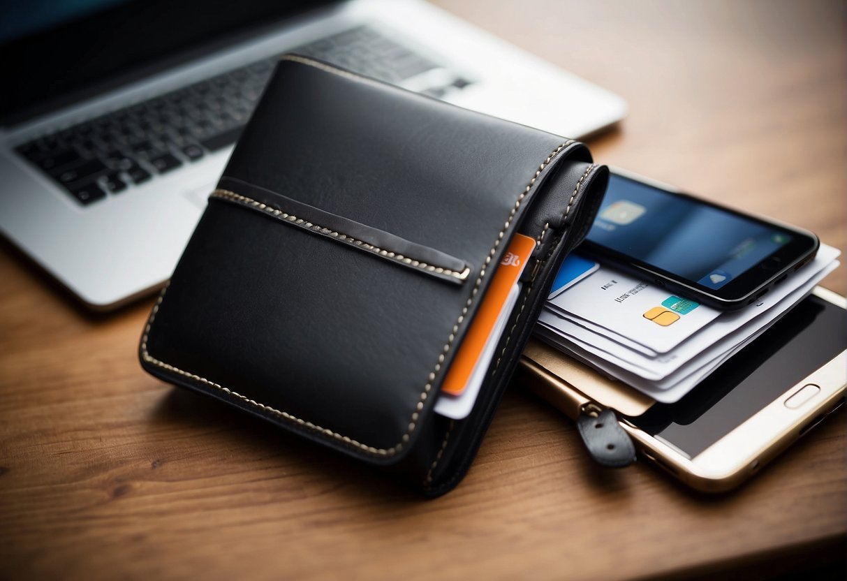 A digital nomad's wallet with space for gadgets and important documents, symbolizing networking and social connection