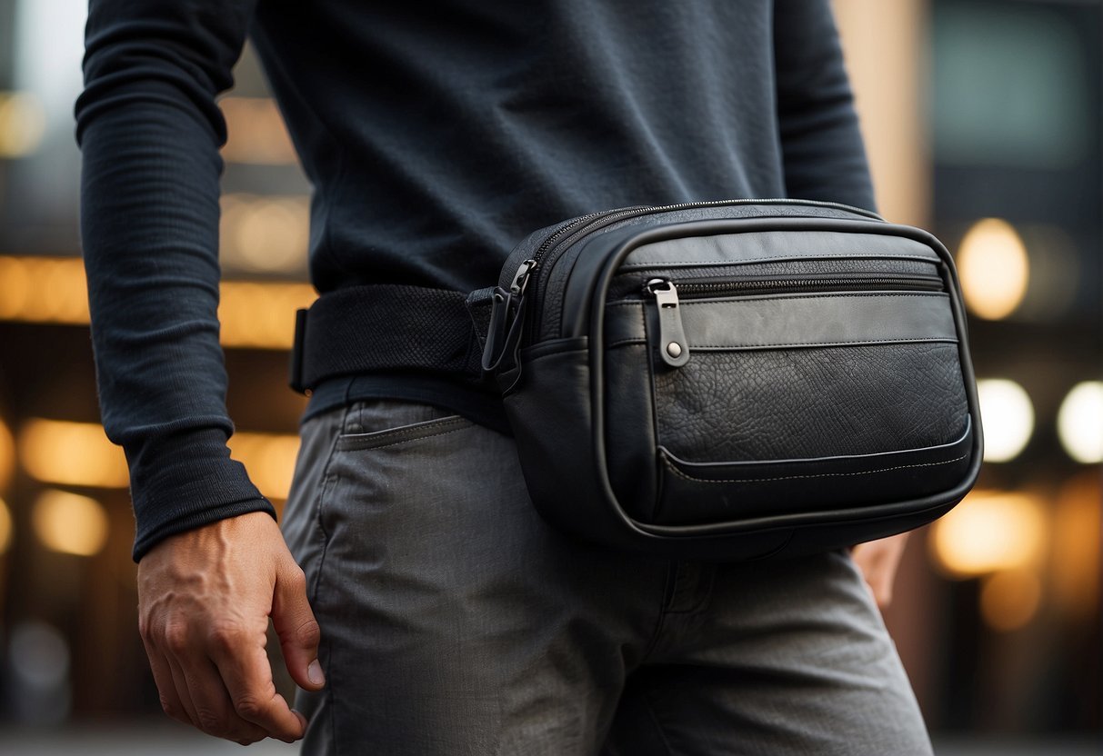 A stylish men's waist bag made of durable materials, with multiple compartments and a sleek design