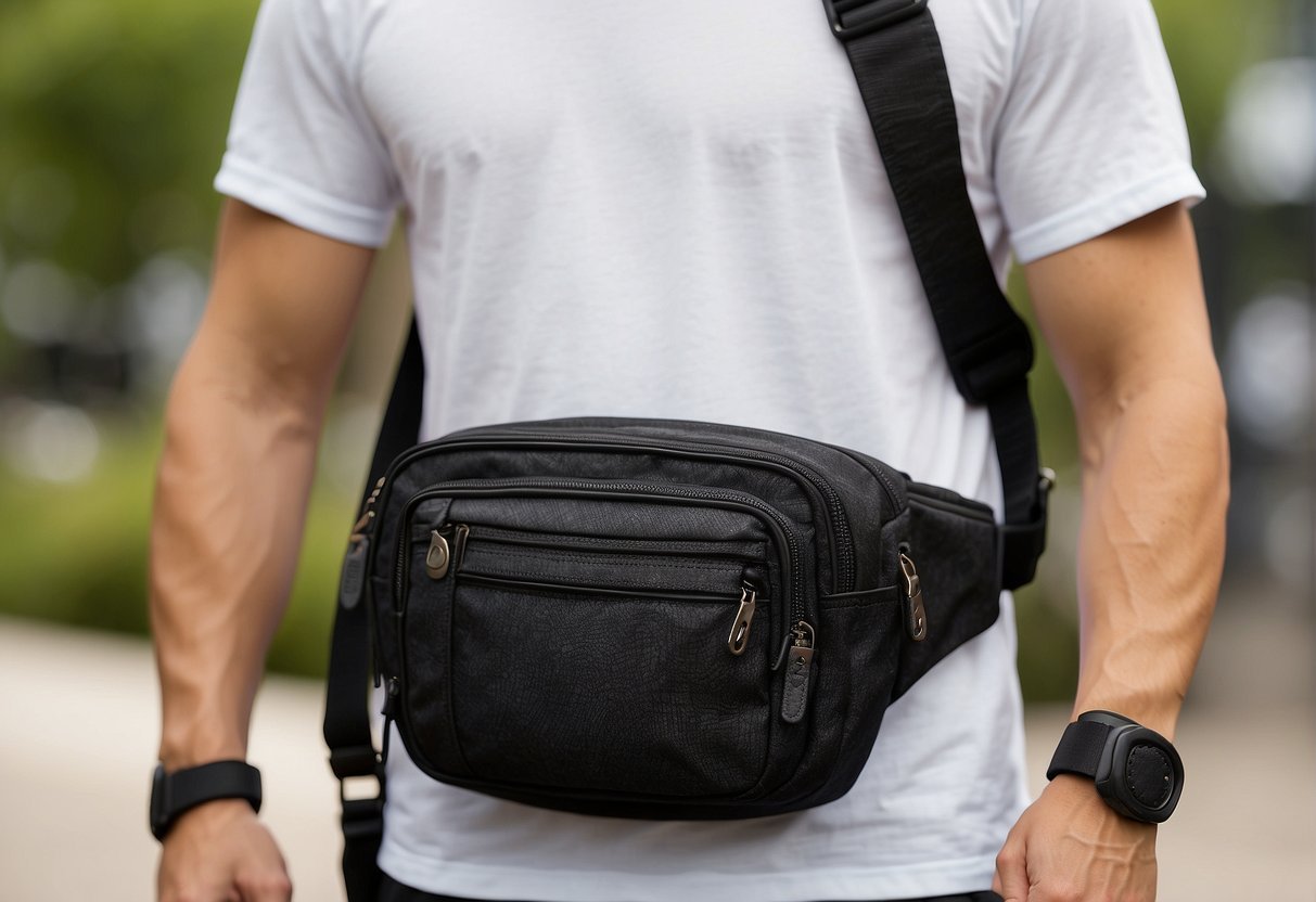 A stylish waist bag for men, showcasing different sizes and fits