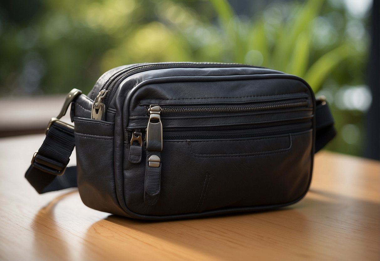 A stylish waist bag for men, used in practical settings