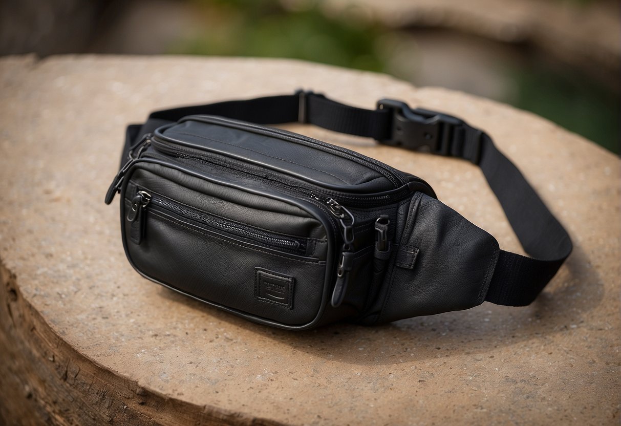 A stylish waist bag for men with a sleek design and multiple compartments, suitable for everyday use