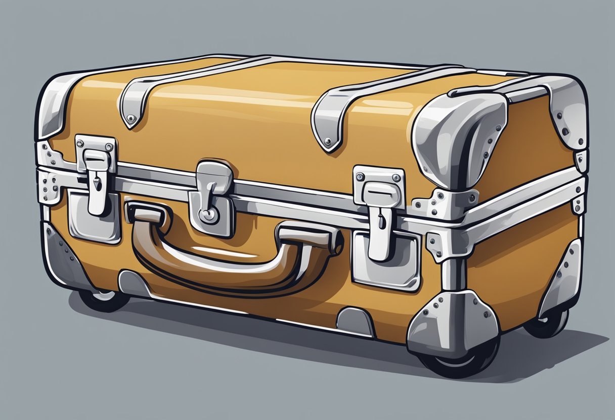 A sturdy suitcase with four wheels, labeled "Hand luggage regulations," sits ready for a long-haul flight. Comfortable travel with the right luggage