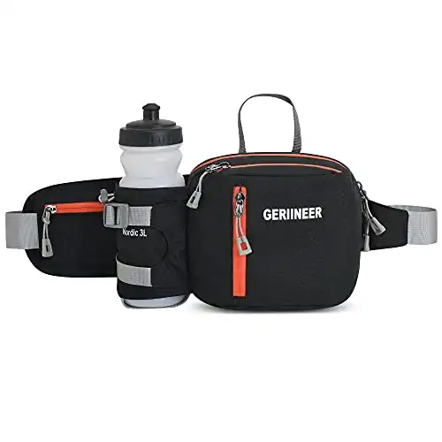 GERIINEER wasserdichte Bauchtasche Gürteltasche mit Flaschenhalter Damen und Herren, Bauchtasche Geeignet für Reise Sport Running und Alle Outdoor Aktivitäten, Hüfttasche Damen Herren Sport (Schwa...