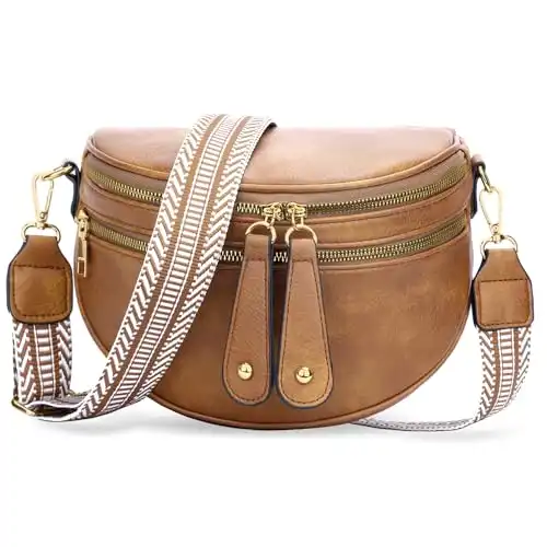 KKXIU Umhängetasche für Damen, trendige Bauchtasche, veganes Leder, Brusttasche, Braun, modisch