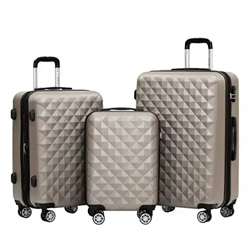 BEIBYE Zwillingsrollen 2066 Hartschale Trolley Koffer Reisekoffer Gepäck M-L-XL-Set (Champagner, Set)