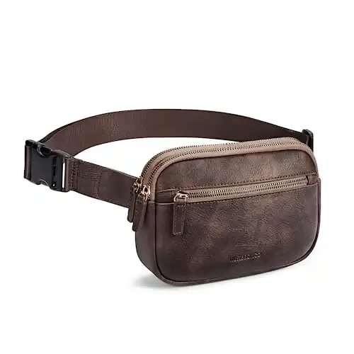 WESTBRONCO Bauchtaschen für Frauen, modische Hüfttaschen mit verstellbarem Riemen, PU-Leder Gürteltasche mit mehreren Taschen, kleine Umhängetasche, Kaffee