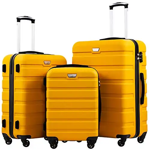 COOLIFE Hartschalen-Koffer Trolley Rollkoffer Reisekoffer ardschale Boardcase Handgepäck mit TSA-Schloss und 4 Rollen (Zitronengelb, Koffer-Set)