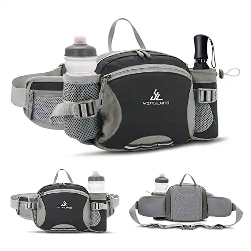 Bauchtasche mit Wasserflaschenhalter Acemall Hundetraining Gürteltasche Handyfach Wasserdicht Nylon Hüfttasche Multifunktional Wandertasche für Damen und Herren Laufen Wandern Reisen im Freien (bla...