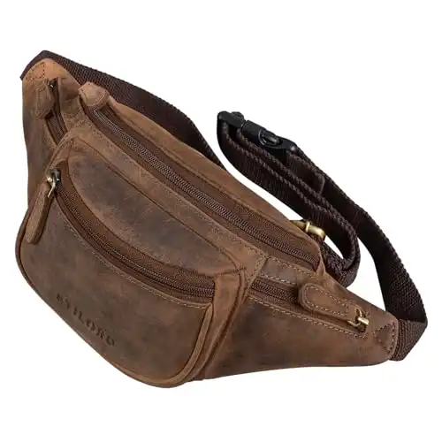 STILORD 'Eliah' Vintage Gürteltasche Leder Bauchtasche Hüfttasche Kamera Handy Reise Festival Unisex Echtleder, Farbe:Calais - braun