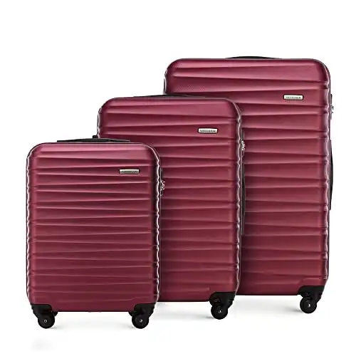 WITTCHEN Reisekoffer 3er Koffer-Set Rollkoffer Trolley Handgepäck Hartschale aus ABS mit 4 Spinner-Rollen Zahlenschloss Teleskopgriff Groove Line Burgund