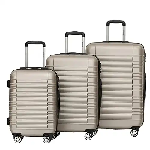 BEIBYE Zwillingsrollen Reisekoffer Koffer Trolleys Hartschale M-L-XL-Set (Champagner, Set)