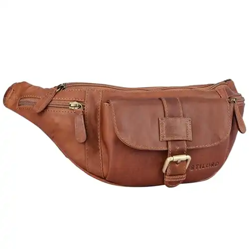 STILORD 'Sam' Vintage Bauchtasche Leder Gürteltasche groß Herren Damen Hüfttasche mit Riemen für Reisen Festival Konzert Freizeit Echtleder, Farbe:Cognac - braun