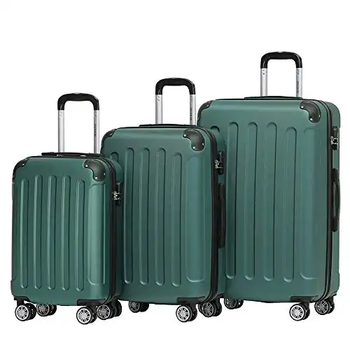 BEIBYE Hartschalen-Koffer Trolley Rollkoffer Reisekoffer Handgepäck 4 Rollen (M-L-XL-Set) (Dunkelgruen, Set)