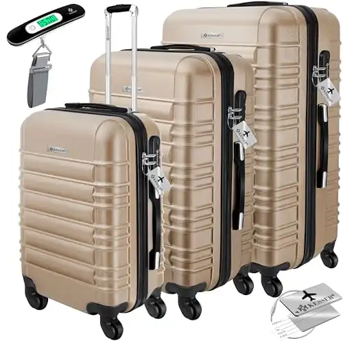 KESSER 3tlg. Hartschalenkofferset Hartschalenkoffer Reisekoffer Set Reisekofferset Trolley Koffer Inkl. Kofferwaage + Gepäckanhänger Rollkoffer Schloss 4 Rollen ABS-Hartschale Teleskopgriff M-L-XL