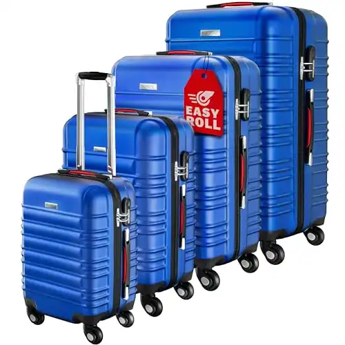 Monzana Kofferset Baseline Hartschalen Koffer S-M-L-XL Gel-Griffe 4 Rollen ABS Hardcase Schloss Füße Trolley Rollkoffer Reisekoffer 4er Set Navy