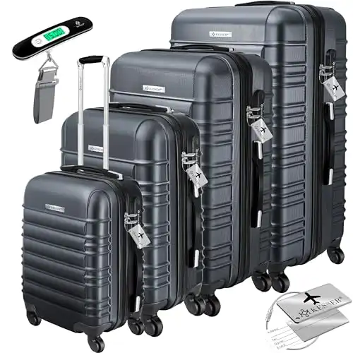 KESSER 4tlg. Hartschalenkofferset Reisekoffer Set Reisekofferset Trolley Koffer Inkl. Kofferwaage + Gepäckanhänger Rollkoffer Schloss 4 Rollen ABS-Hartschale Teleskopgriff S-M-L-XL