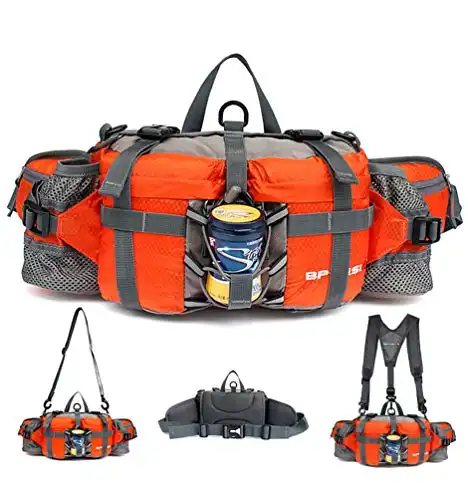 Multifunktionale Gürteltasche mit 2 Flaschenhalter Rucksack Umhängetasche Trinkgürtel Bauchtasche Militärstil Handyfach Wasserdicht Laufgürtel Hüfttasche für Wandern Reise Camping Radfahren