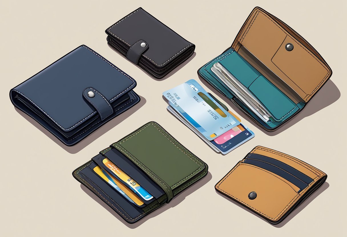 Several types of men's wallets with numerous card slots