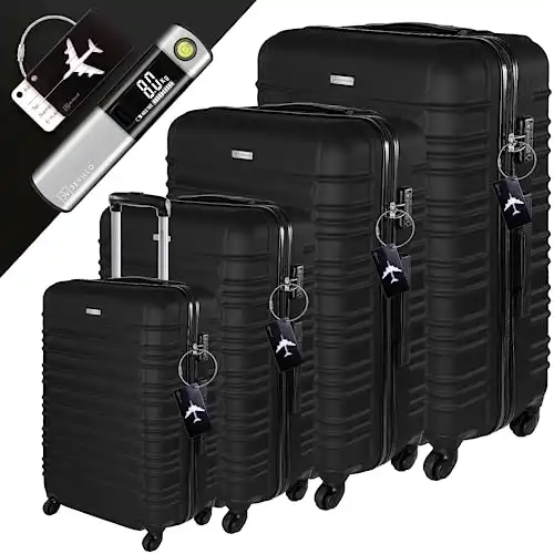 Devillo Hartschalenkofferset Kofferset 4tlg. S-M-L-XL, Schwarz - Hard Shell Trolley Koffer Reisekoffer Reisekofferset Gepäck Rollkoffer Schloss 4 Rollen ABS-Hartschale Teleskopgriff