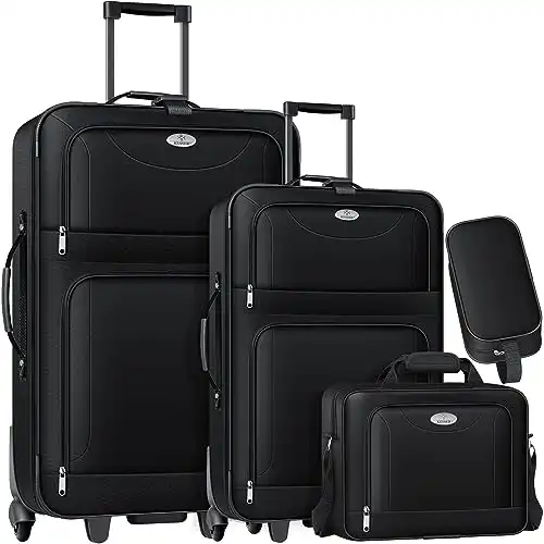 KESSER 4tlg Trolley Kofferset | Reisekoffer Set mit Rollen | Komplettes Business 4er Set | S M L XL | Netzfach | Teleskopgriff | Koffer Reisetaschen Stoffkoffer | Handgepäck | Schwarz