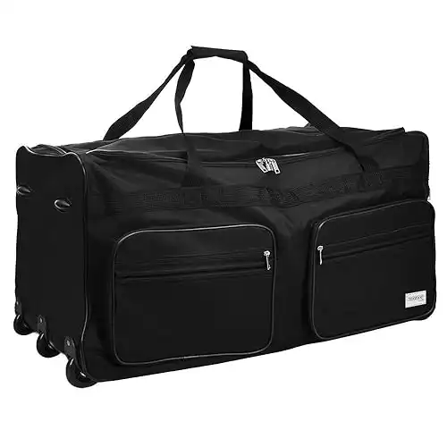 DEUBA Reisetasche | mit Trolleyfunktion | Rollen mit Kugellager | Teleskopgriff | abschließbar - Farb-und Größenauswahl Sporttasche Reisetrolley Gepäcktasche, Schwarz, 160L = 85 x 43 x 44 cm ...