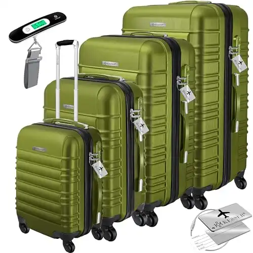 KESSER 4tlg. Hartschalenkofferset Hartschalenkoffer Reisekoffer Set Trolley Koffer Inkl. Kofferwaage + Gepäckanhänger Rollkoffer Schloss 4 Rollen ABS-Hartschale Teleskopgriff S-M-L-XL